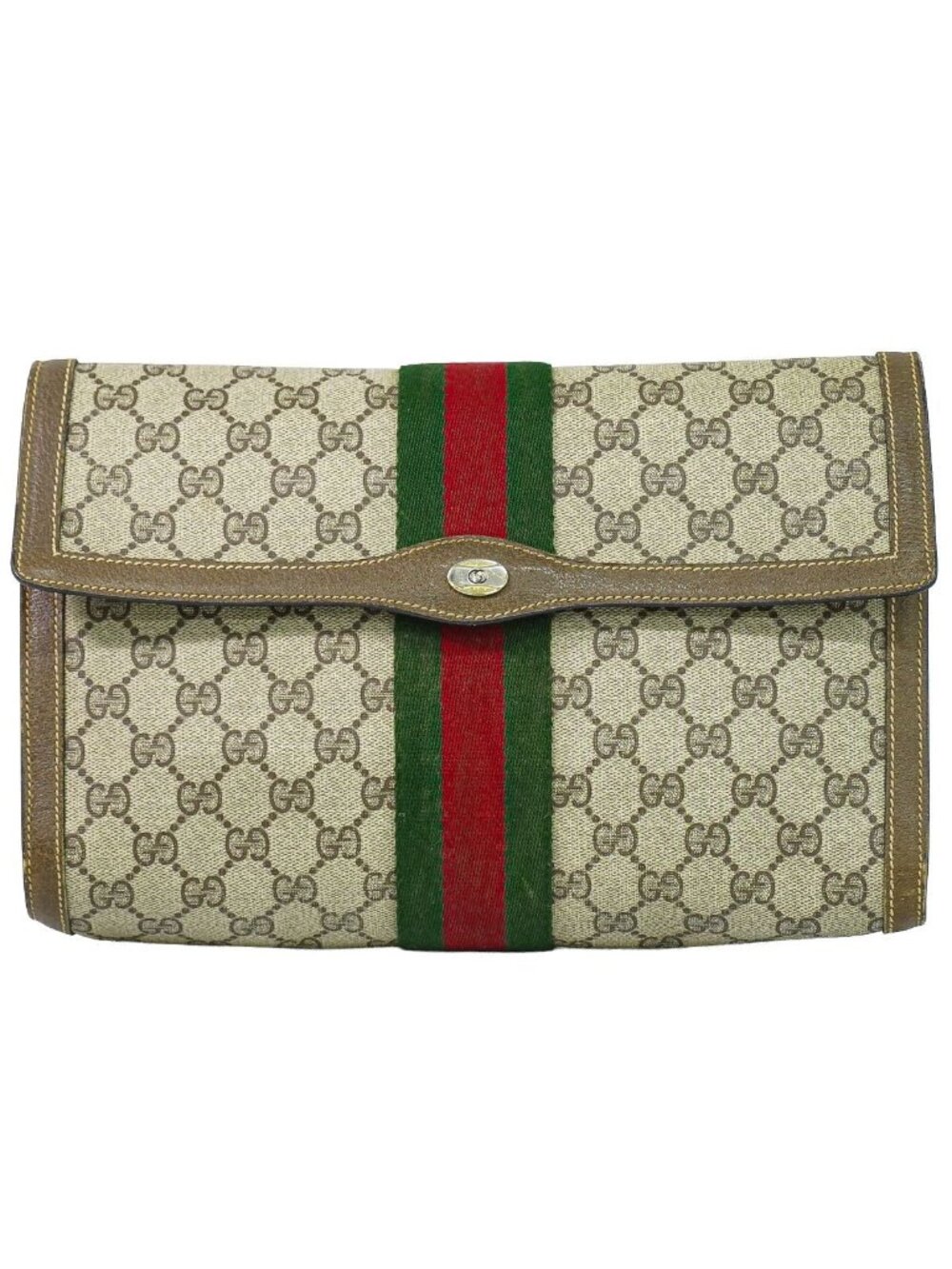 Gucci Vintage Sherry Line GG Supreme Clutch Beige